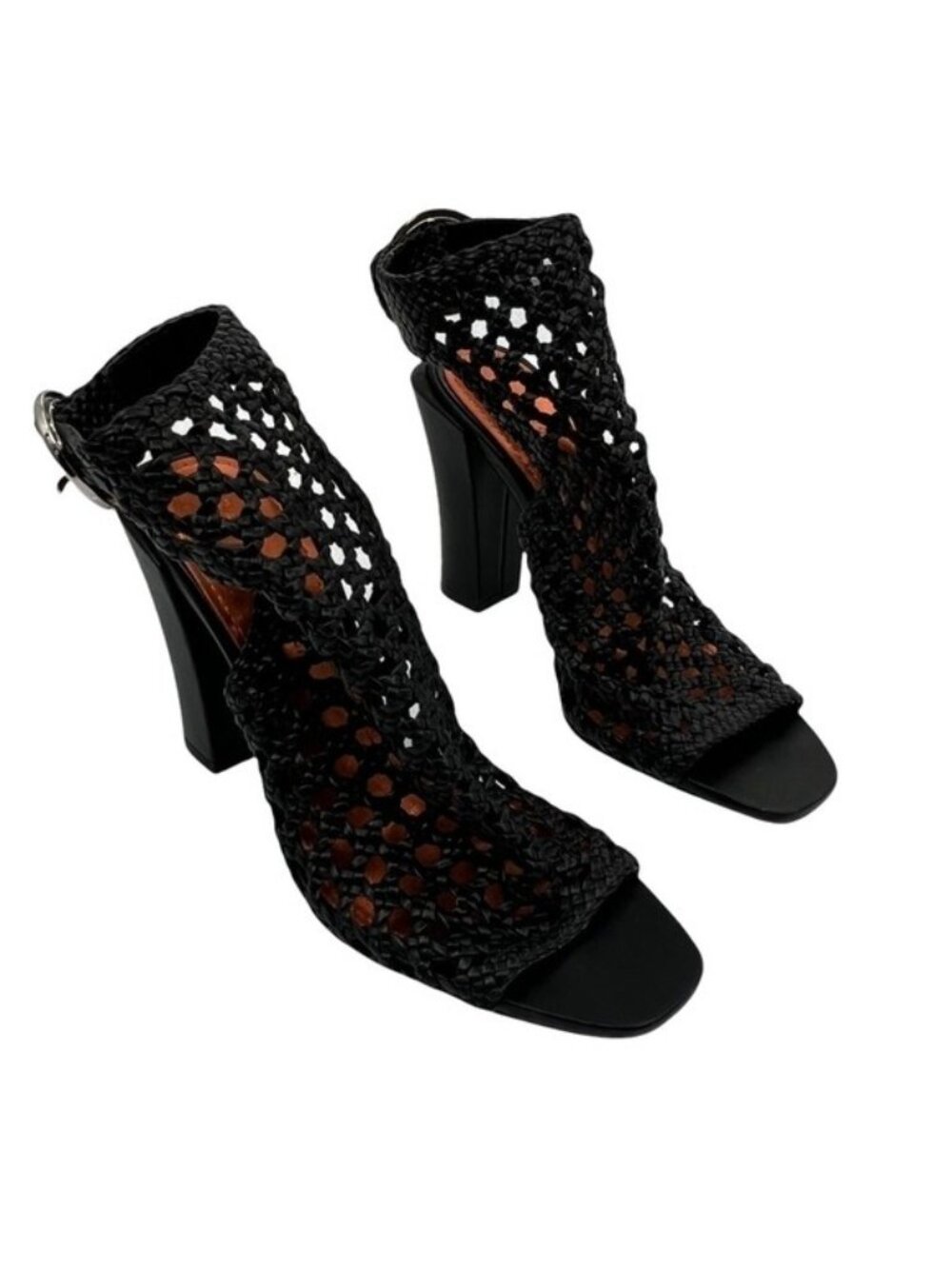 Zara Women Black Woven Open Toe Heeled Sandals EU 37